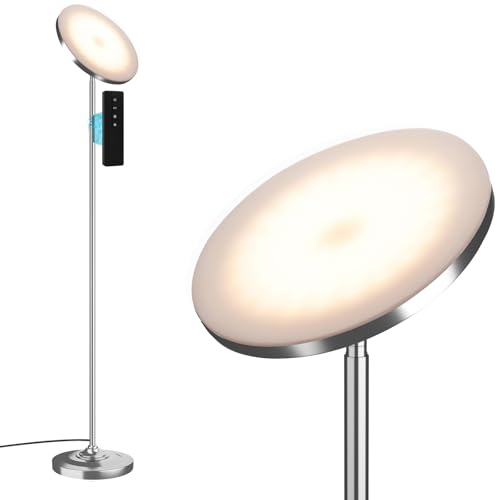 LED Torchiere Floor Lamp with Remote Control, Standing Lamp for Living Room - color: Brushed Nickel