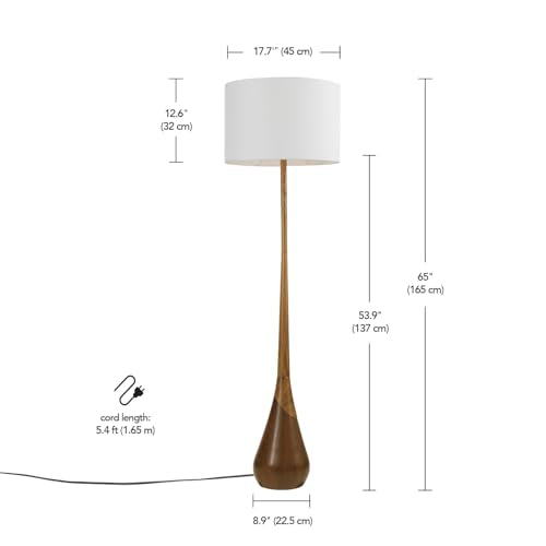 Novogratz x Globe Harrington 65 in Floor Lamp, 2-Tone Wood-Tone Base - color: Faux Wood, 2-Tone Base (65")