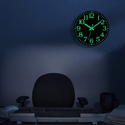 Wall Clock Glow in the Dark Clocks Battery Operated Silent 12 Inch - color: Luminous -Black
