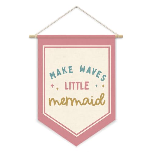 Pink Mermaid Ocean Nursery Wall Art Decor Wall Hanging Flag - color: 04-Make Waves Little Mermaid(Beige)