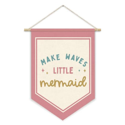 Pink Mermaid Ocean Nursery Wall Art Decor Wall Hanging Flag - color: 04-Make Waves Little Mermaid(Beige)