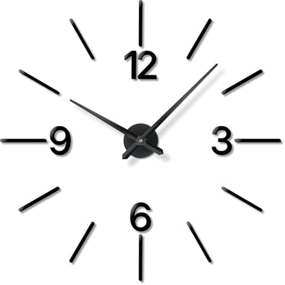 DIY Wall Clock, 3D Mirror Effect, Adjustable up to 65 in, Black - color: Black