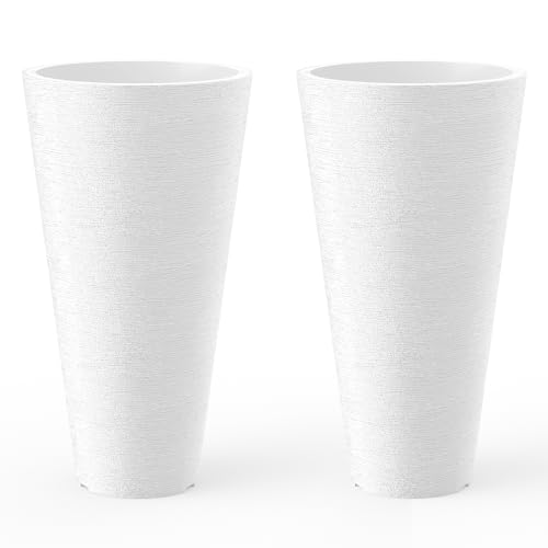 Kante Set of 2 White Plastic Round Planters 18" Tall Home & Outdoor - color: White, size: 18" H