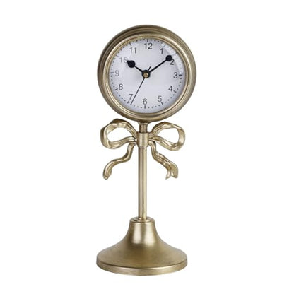 NIKKY HOME Small Gold Bow Table Clock, Silent Elegant Mantel Decor