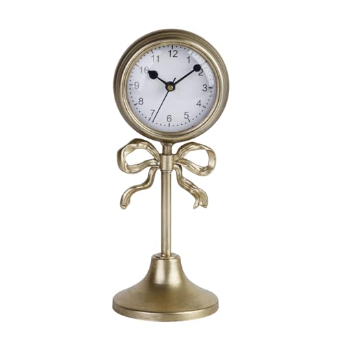 NIKKY HOME Small Gold Bow Table Clock, Silent Elegant Mantel Decor