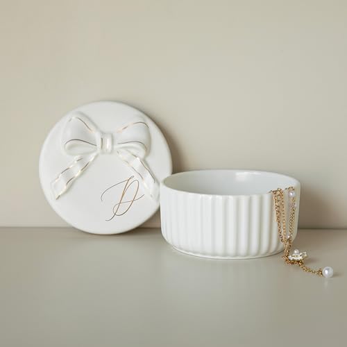 COLLECTIVE HOME Ceramic Jewelry Box with Bow, Nightstand Vanity Decor(D) - color: D
