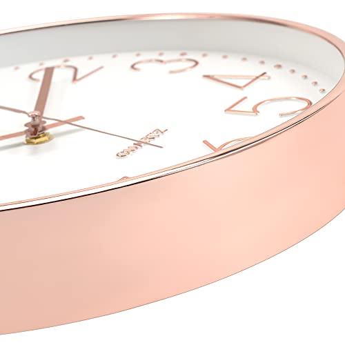 Foxtop 25.4cm(10인치) 모던 벽시계 무소음 배터리 작동 로즈 골드 시계 - color: 로즈 골드., size: 25.4 cm