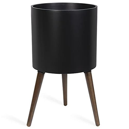 D'vine Dev 14 Inch Planter Pot with Wood Stand, Black, 88-O-D-2 - color: Matte Black, size: X-Large