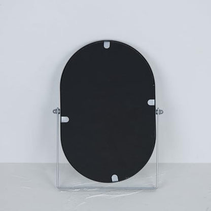Oval Vanity Mirror with Stand,Metal Frame, (Sliver, 5.9 x 8.9 inches) - color: Sliver, size: 8.9"L x 5.9"W