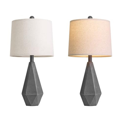 PoKat 23.5'' Farmhouse Table Lamps Set of 2, Rustic Nightstand Lamps for Bedroom, Classic Bedside Lamps for Living Room Office Sideboard with Linen Shade Distressed (Deep Grey) - color: Medium - Deep Grey