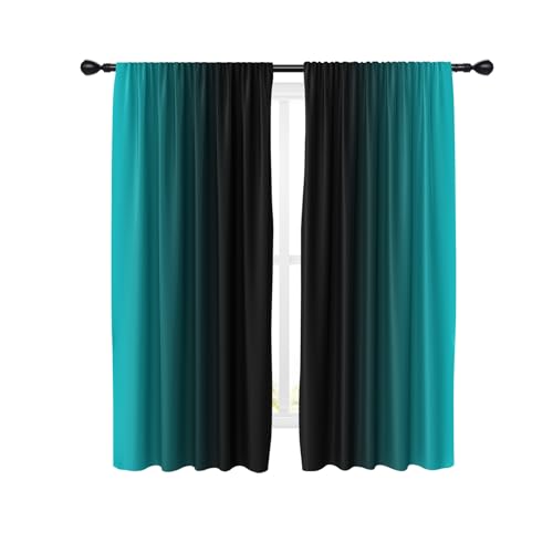 Teal Black Curtains, Ombre, 2 Panels, 42" W x 63" L, Rod Pocket - color: New Teal, size: 42"W x 63"L (Pack of 2)