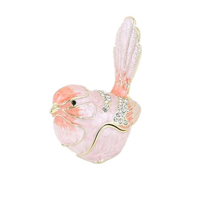 ASkinds Ceramic Bird Trinket Box Statue, Chinese Enameled Bird Figurine Rings Earrings Small Jewelry Storage Box & Pendant for Home Office Desk & Shelf(Pink)