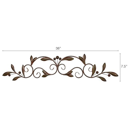 Touch of Class Catalonia Olive Metal Wall Art Topper, Medium, Brown - color: Brown, size: 7.5"L x 36"W