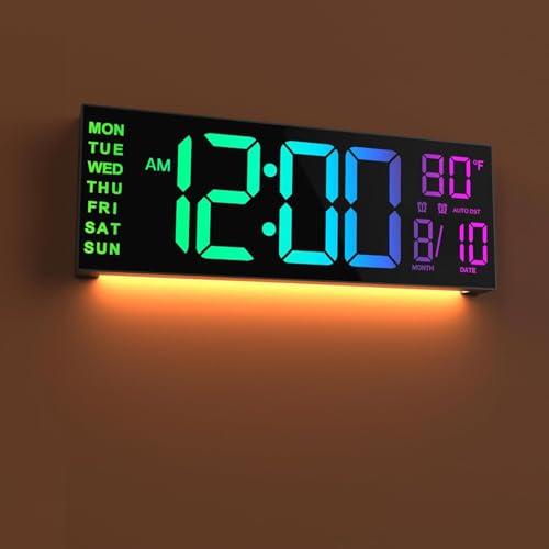 JALL 13" Large Digital Wall Mount Clock, Count Down Timer, Alarm, Big LED, DST, Temperature for Living Room Classroom Desk, Xmas, Birthday Gift for Senior Mom Dad, RGB - color: Black, size: 13 inches