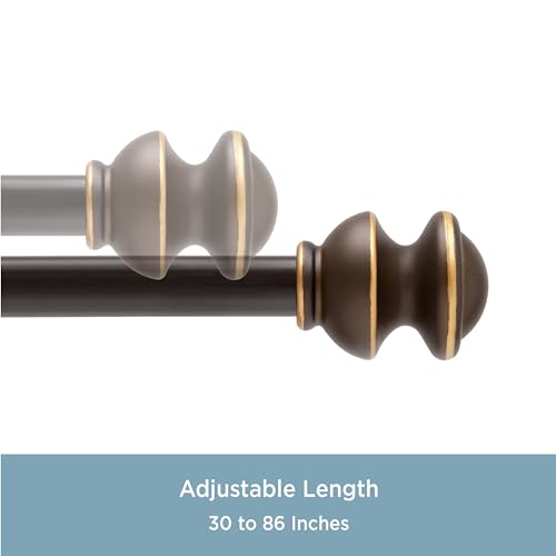 Kenney Kendall Knob Window Curtain Rod, Adjustable Curtain Rod for Windows 30 to 86 Inches, Extendable Curtain Rod Set, Oil Rubbed Bronze Curtain Rod - color: Oil Rubbed Bronze, size: 30-86"