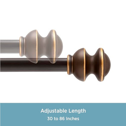 Kenney Kendall Knob Window Curtain Rod, Adjustable Curtain Rod for Windows 30 to 86 Inches, Extendable Curtain Rod Set, Oil Rubbed Bronze Curtain Rod - color: Oil Rubbed Bronze, size: 30-86"