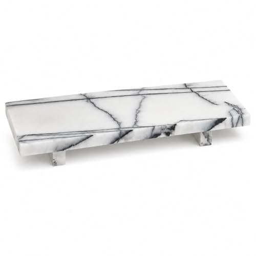 White Marble Pedestal Tray, 13.8-Inch Organizer for Bathroom Counter - color: Snow Plum Marble-13.8 in
