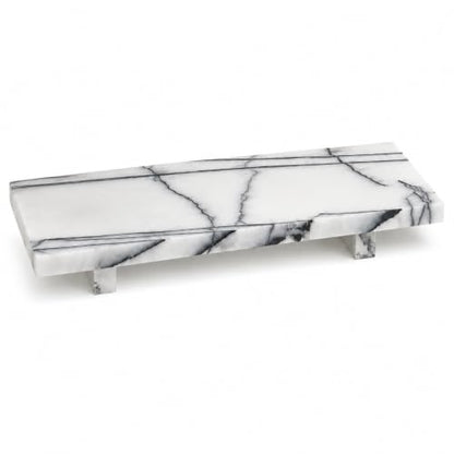 White Marble Pedestal Tray, 13.8-Inch Organizer for Bathroom Counter - color: Snow Plum Marble-13.8 in