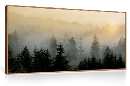 FWIEXA Misty Forest Wall Art Set Framed, Large Mountains Canvas Wall Decor, Green Nature Wall Painting, Foggy Tree Landscape Artwork 20x40 Inches for Living Room, Bedroom, Office, Gift - color: Foggy Forest, size: 40"L x 20"W