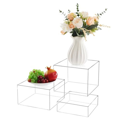 3-Pack Clear Acrylic Display Risers, Nesting Cube Boxes with Hollow Bottom - color: Clear