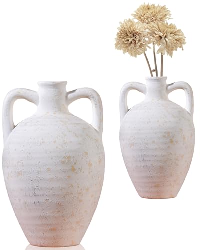 UPWOIGH 11.8in Ceramic Flower Vase with Handles - color: Off-white, size: 11.8''