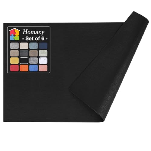 Homaxy PU Faux Leather Placemats for Dining Table, Set of 6, Black - color: Black