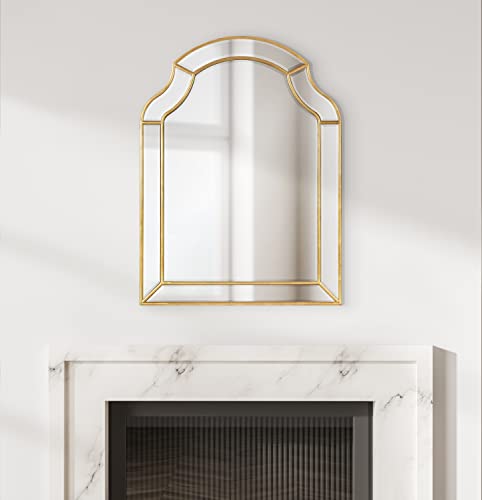 Kate and Laurel Pinchot Glam Arched Wall Mirror; 24 x 32; Gold; Sophisticated Scalloped Arch Mirror for Wall Decor with Overlay and Dimensional Design