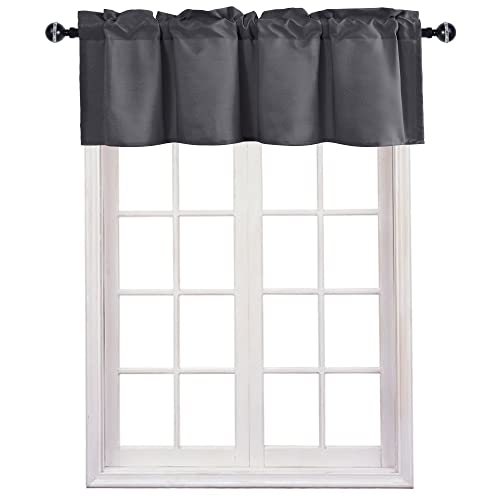 JIUZHEN Dark Grey Valance Curtains for Window 1 Panel, 42 x 12 Inches - color: Dark Grey, size: 42"W x 12"L (Pack of 1)