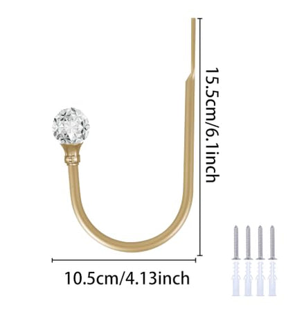 Groleca 2 x Heavy Duty U Shaped Metal Curtain Holdbacks Curtain Tiebacks with Clear Crystal Ball Pull Backs Curtain Holders for Drapes (Champagne Gold) - color: Champagne Gold