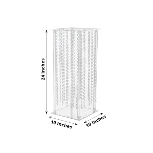 Efavormart 24" Heavy Duty Acrylic Flower Pedestal Vase with Hanging Crystal Beads, Clear Pillar Stand Wedding Table Centerpieces with Pre-Chained Garlands - 5mm Thick Plates - size: 24‘’