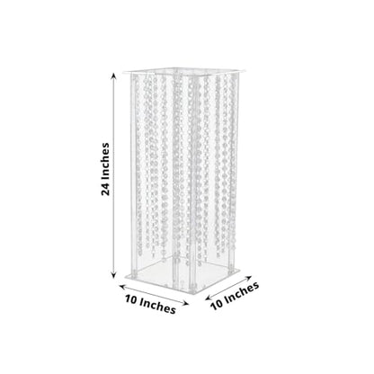 Efavormart 24" Heavy Duty Acrylic Flower Pedestal Vase with Hanging Crystal Beads, Clear Pillar Stand Wedding Table Centerpieces with Pre-Chained Garlands - 5mm Thick Plates - size: 24‘’