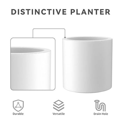 Kante Large Round Cylinder White Concrete Planter 15.8" Tall, Outdoor - color: Pure White, size: 15.7" Dia