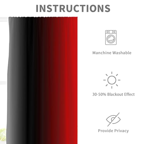 Red and Black Curtains Ombre Burgundy Grey Gradient Gothic Goth Cool Mens Dark Spooky Design 42W x 63L Inches Rod Pocket for Bedroom Living Dining Room Window Drapes Treatment Fabric 2 Panels - color: Black and Red, size: 42"W x 63"L (Pack of 2)