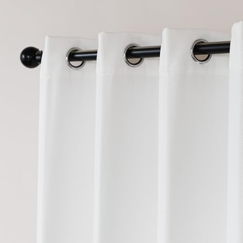 Amazon Basics Chenille Room Darkening Curtains, Light Filtering Window Drapes for Bedroom and Living Room, 2-Panel Set with Grommets, 42" W × 63" L, White Solid - color: White, size: 42"W x 63"L (Pack of 2)