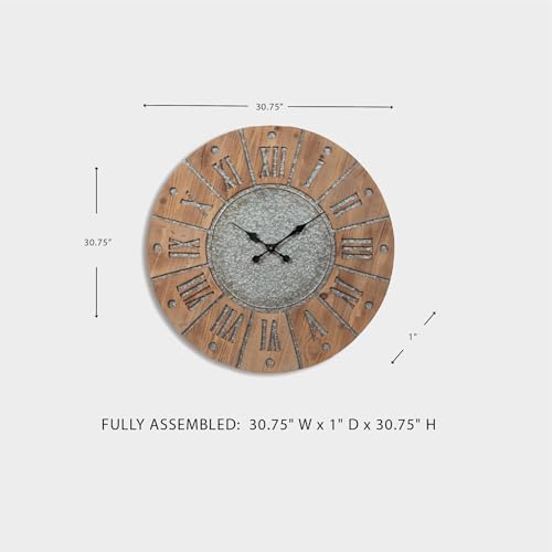 Signature Design by Ashley Payson Farmhouse Wall Clock, 30 x 30 Inches, Natural Wood Finish
