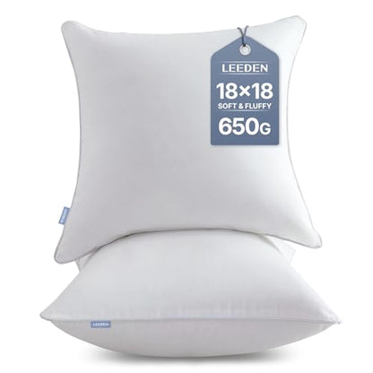 Leeden 18x18 Throw Pillow Inserts Set of 2-100% Cotton Cover - size: 18x18 Inch