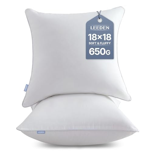 Leeden 18x18 Throw Pillow Inserts Set of 2-100% Cotton Cover - size: 18x18 Inch