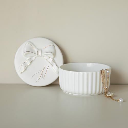 COLLECTIVE HOME Ceramic Jewelry Box with Bow, Nightstand Vanity Decor(N) - color: N