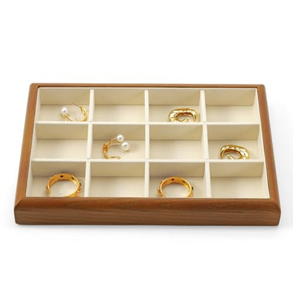 Oirlv Wood 12-Compartment Jewelry Tray - color: Cream, size: 12 grid