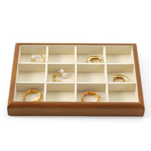 Oirlv Wood 12-Compartment Jewelry Tray - color: Cream, size: 12 grid