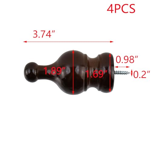 T Tulead 4PCS Wood Curtain Rod Finials 1.38-Inch Brown - style: Brown, 1.38", 4PCS