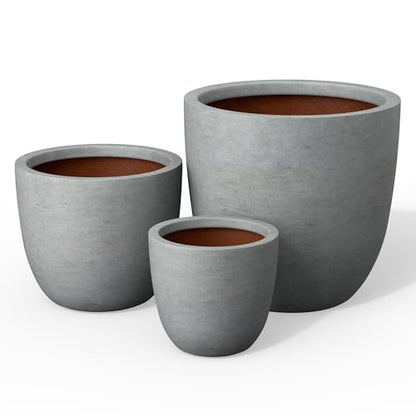 Kante Set of 3 Pale Gray Concrete Bowl Round Planters for Modern Home - color: Concrete Gray, size: 18/14/10-Inch Dia