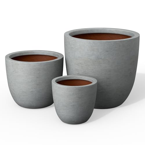 Kante Set of 3 Pale Gray Concrete Bowl Round Planters for Modern Home - color: Concrete Gray, size: 18/14/10-Inch Dia