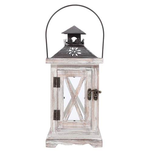 BESTonZON Wooden Candle Lantern Vintage European Style Candle Holder Windproof Candlestick for Hanging or Freestanding Use Home Decoration Supplies for Wedding Party Living Room 11.02 X 4.92 X 4.92 in