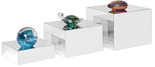 Red Co. Set of 3 Glossy Silver Acrylic Cube Display Nesting Risers with Hollow Bottoms - 2 Pack - color: Silver, size: 6",7",8" - 2 Pack