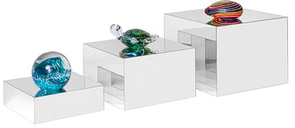 Red Co. Set of 3 Glossy Silver Acrylic Cube Display Nesting Risers with Hollow Bottoms - 2 Pack - color: Silver, size: 6",7",8" - 2 Pack