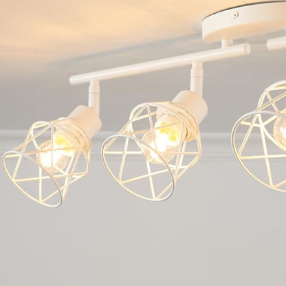 Dimmable Plug in Ceiling Light,Plug in Track Lighting,4 Light White Industrial Farmhouse Ceiling Light with 16.5' Cord,Adjustable Rotatable Cage Lamp Heads,E26 Base(Bulbs Not Included) - color: 4 Light White