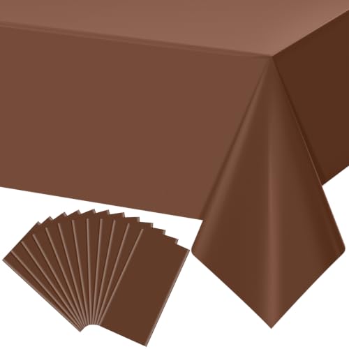 12Pcs Brown Plastic Tablecloths for Rectangle Tables, Disposable Chocolate Table Cloth, Waterproof Tan Table Cover for Fall Thanksgiving Harvest Birthdays Weddings Party Decorations,54 x 108 Inch - color: Brown, size: 12 Pack
