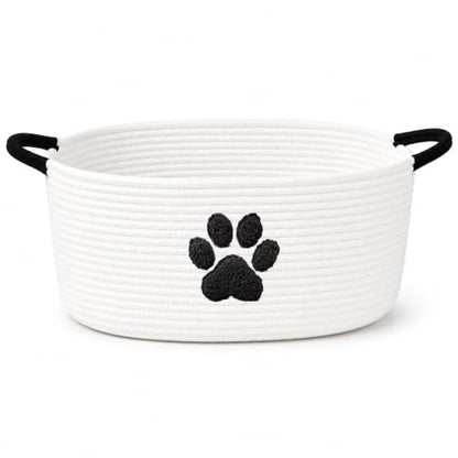 Dog Toy Basket with Handles, Cotton Rope Storage Bin Organizer for Pets - color: White/Black