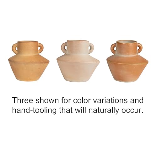 Bloomingville Round Stoneware Vase with Reactive Glaze Finish and Vertical Handles, Terra Cotta - color: Terra Cotta Color